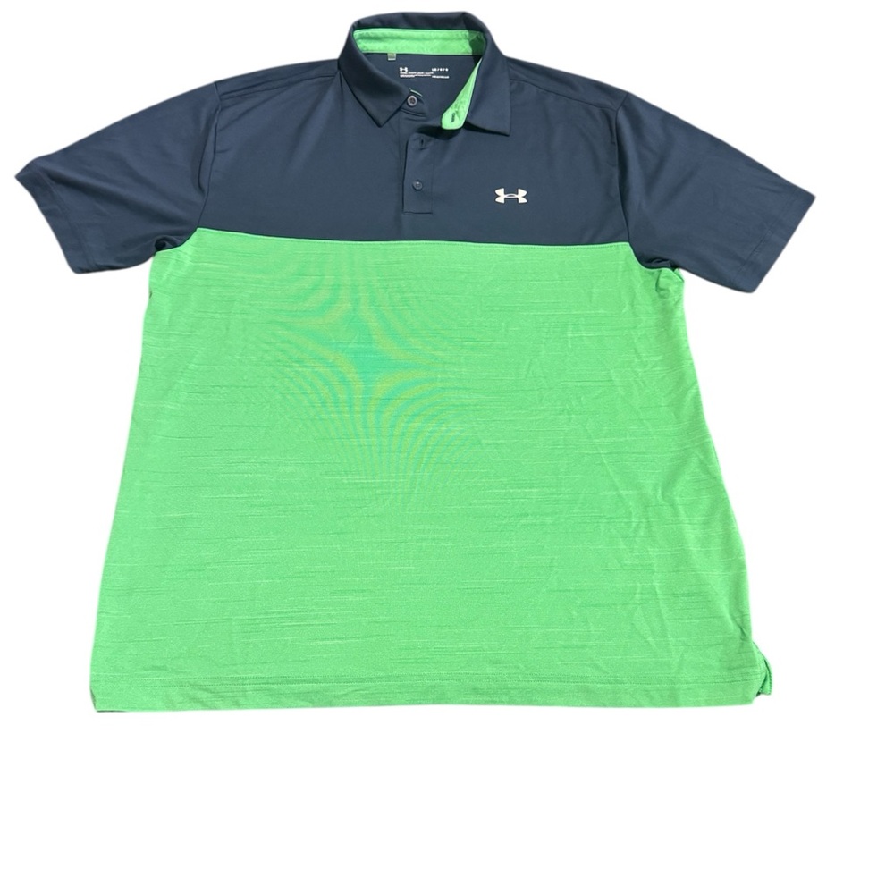 UA Men's Golf Polo L Blue Green Stripe HeatGear